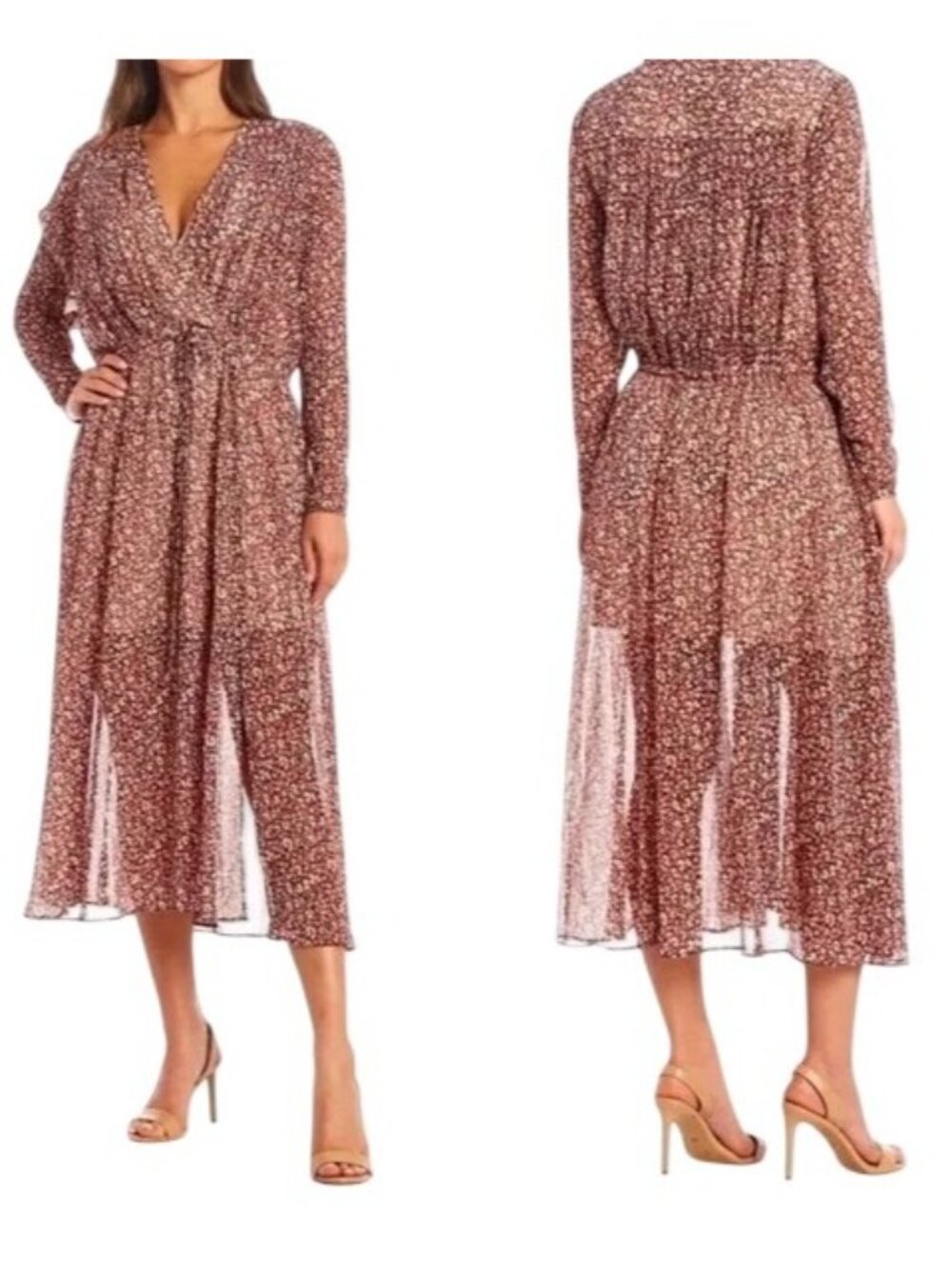 NWT Ted Baker Vallyy Boho Peasant Dress Sz 4 Draped Surplice V-Neck Long Sleeve - Picture 2 of 15